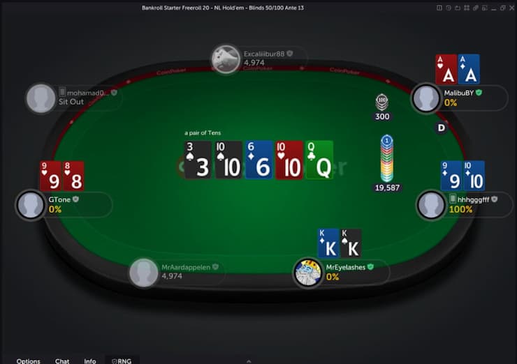 An image from CoinPoker displaying an online poker game, showing how to play poker online.
